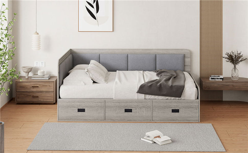 Full Size Daybed With Three Drawers And Three Storage Compartments - Gray