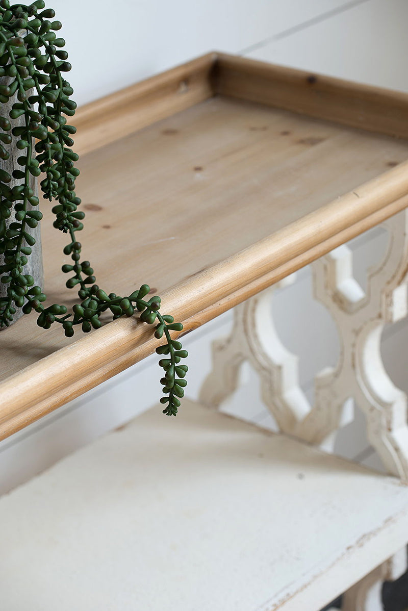 Distressed Shelf Tray, French Country Console Table - White / Natural