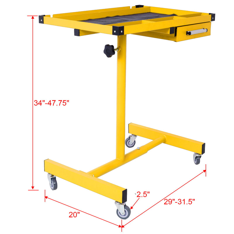 Adjustable Tear Down Work Table With Drawer For Garages, Repair Shops, And Diy, Portable, (4) 2.5" Swivel Casters, 220 Pound Capacity, Rubber Corners, Heavy Duty Steel