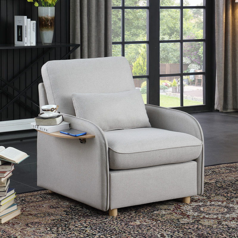 Huckleberry - Linen Accent Chair With Storage Ottoman And Folding Side Table