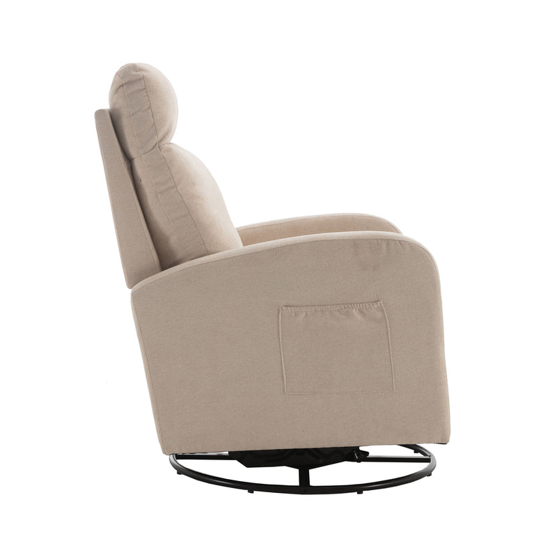 Upholstered Swivel Glider Rocking Chair For Nursery In Beige.Modern Style One Left Bag - Beige