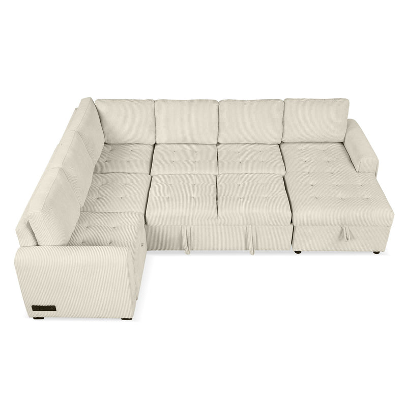 U-Shaped Sofa Sectional Sofa Pull-Out Sofa Bed With A Storage Chaise Lounge, Charging Devices For Living Room - Beige