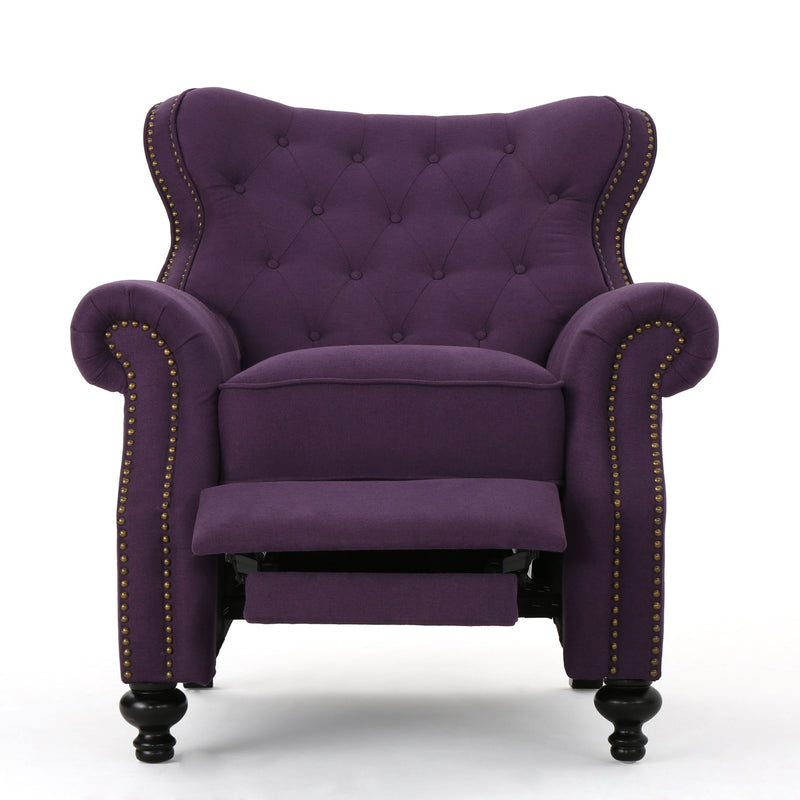 Accented Push Back Recliner Chair With Rolled Arms, Enjoy Cocooning Comfort - Plum