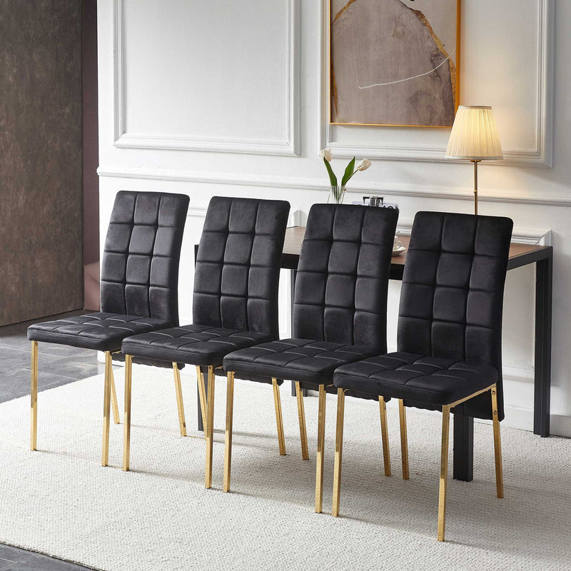 5 Pieces Dining Set Including Velvet High Back Golden Color Legs Nordic Dining Chair & Creative Design Dining Table