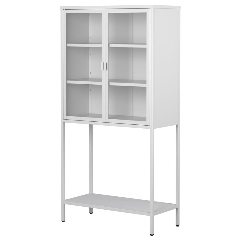 Heavy Duty Metal Storage Cabinet, Display Storage Cabinet With Glass Doors And 2 Adjustable Shelves, Tall Bookcase Modern Bookshelf Cabinet For Home Office, Living Room, Pantry - White