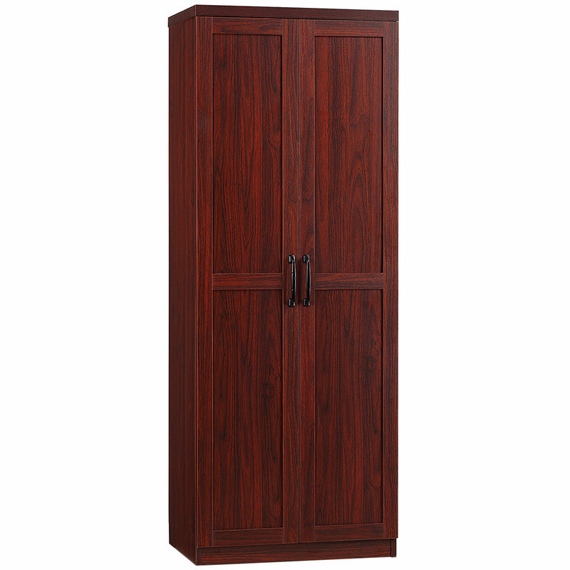 63" 2-Door Kitchen Pantry, Freestanding Storage Cabinet with 5-tier Shelving and 2 Adjustable Shelves for Dining Room, Cherry Wood Color