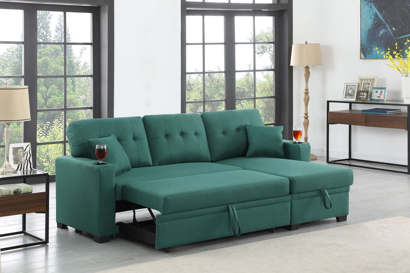 82" Width Sectional With Storage Chaise And Cupholder Armrest