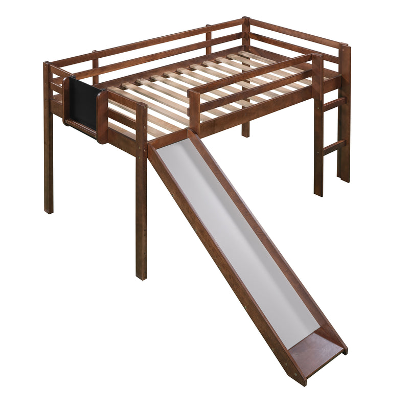 Twin size Loft Bed Wood Bed with Slide, Stair and Chalkboard,Walnut(OLD SKU :WF282115AAL)