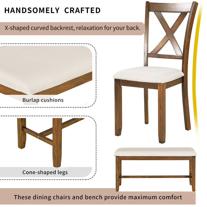 Kitchen Dining Table Set Wooden Rectangular Dining Table, 4 Chairs And Bench Family Furniture