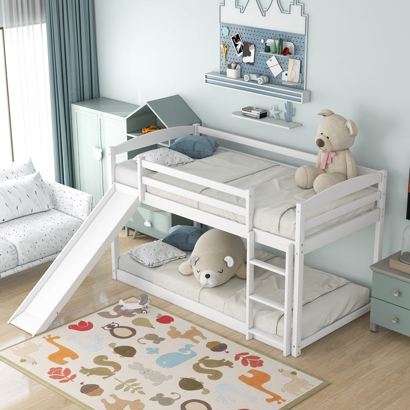 Twin over Twin Bunk Bed with Convertible Slide and Ladder , White(Old SKU:WF281725AAK)