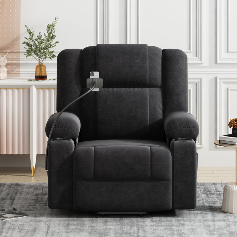 Power Lift Recliner Chair Electric Recliner For Elderly Recliner Chair With Massage And Heating Functions, Remote, Phone Holder Side Pockets And Cup Holders For Living Room