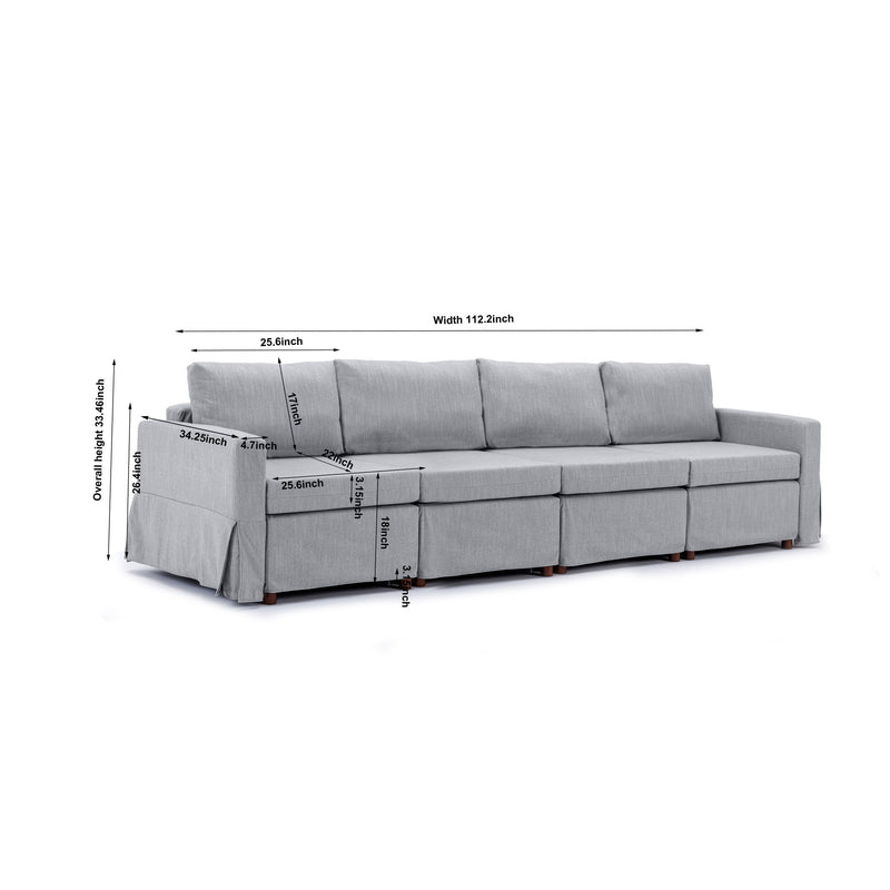 4 Seat Module Sectional Sofa Couch With 2 Ottoman For Living Room, Seat Cushion And Back Cushion Non-Removable And Non-Washable