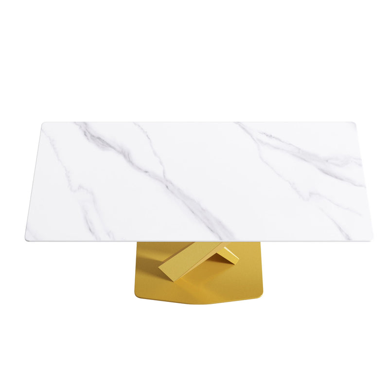 70.87" Modern Artificial Stone White Straight Edge Golden Metal Leg Dining Table - White / Gold