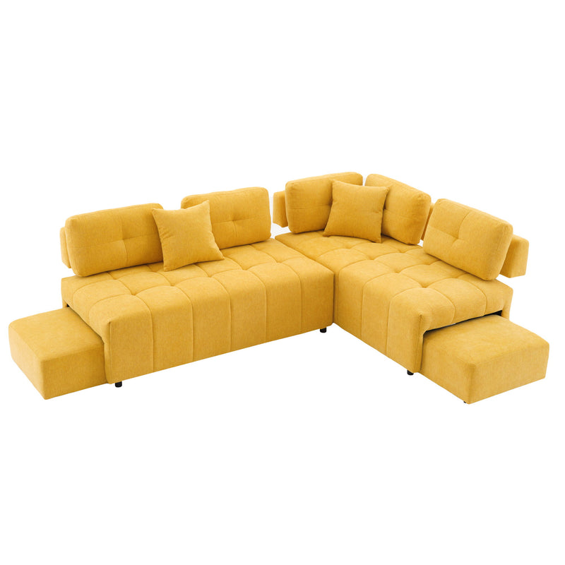 L-Shaped Sofa Sectional Sofa Couch With 2 Stools And 2 Lumbar Pillows For Living Room