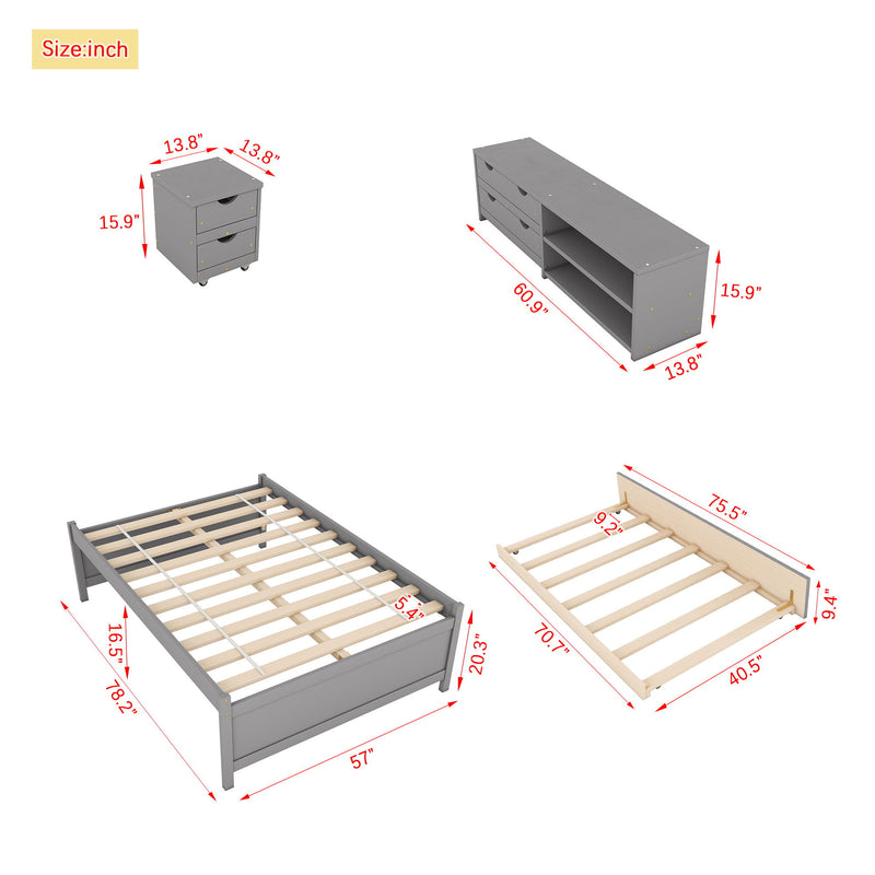 Versatile Bed With Trundle, Under Bed Storage Box And Nightstand