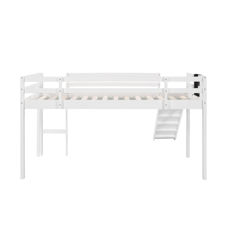 Twin size Loft Bed Wood Bed with Slide, Stair and Chalkboard,White(OLD SKU :WF282115AAK)