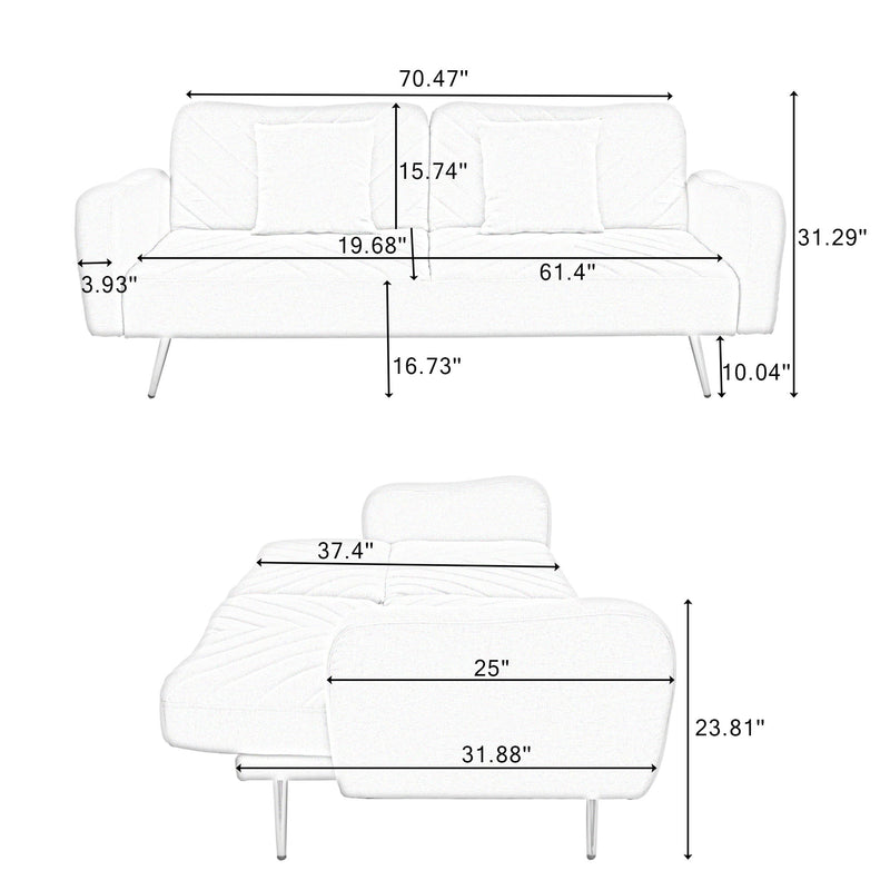 Double Sofa With Split Backrest And Two Throw Pillows, Suitable For Living Room, Apartment, Home Office - Pink