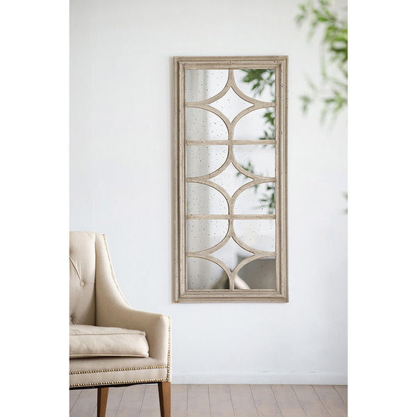 Glister Rectangular Mirror With Distressed Frame With Decorative Window Look, Vertical Or Horizontal - Cream