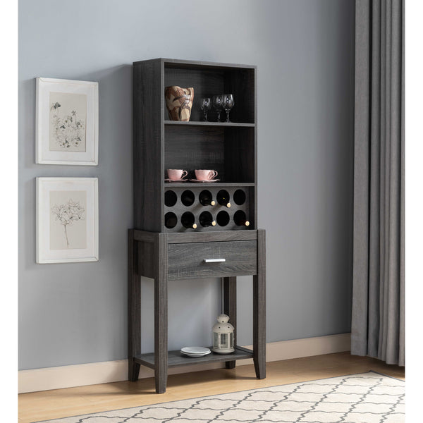 Wine Bar Cabinet, Kitchen Storage Cabinet With Drawer And Open Shelves - Distressed Grey