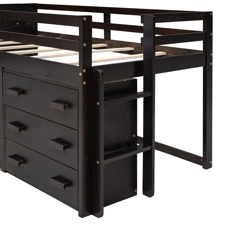 Twin Size Loft Bed With Cabinet And Shelf