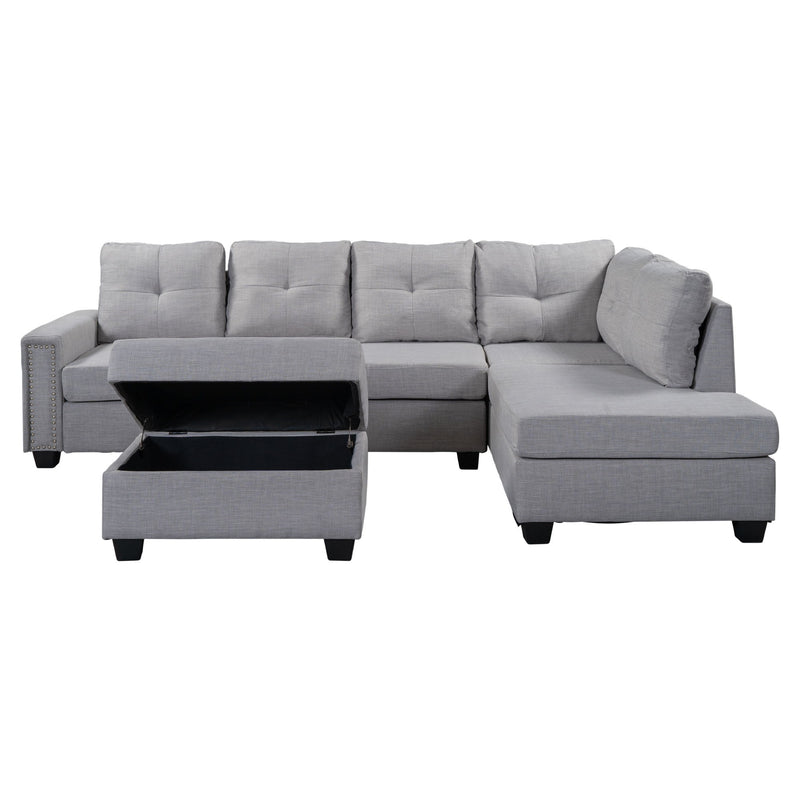 Reversible Sectional Sofa Space Saving With Storage Ottoman Rivet Ornament L-Shape Couch For Large Space Dorm Apartment