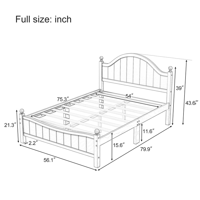 Traditional Concise Style Black Solid Wood Platform Bed, No Need Box Spring, Full