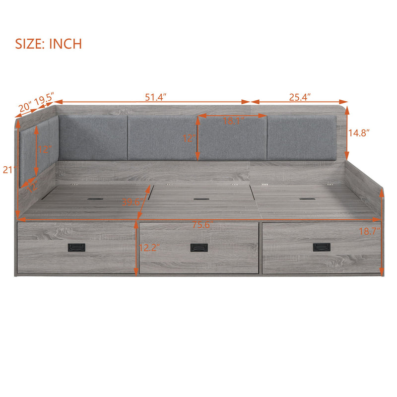 Twin Size Daybed With Three Drawers And Three Storage Compartments - Gray