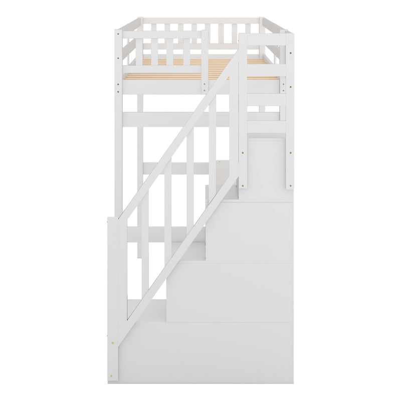 Twin Size Loft Bed with Storage Staircase and Built-in Desk, White (Old SKU:GX000903AAK)