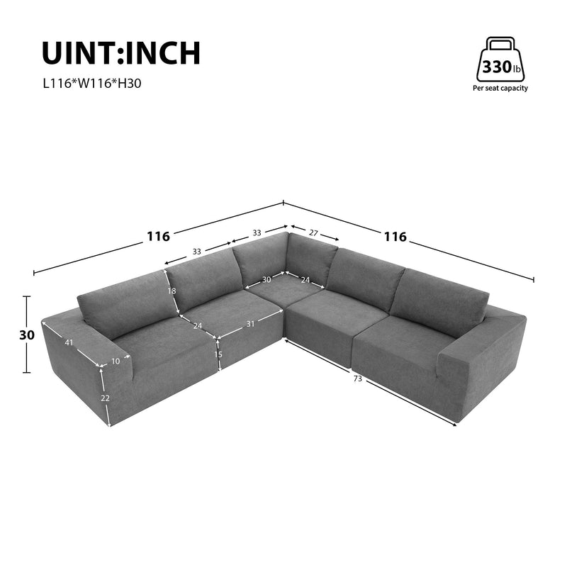 Modular L Shaped Sectional Sofa, Luxury Floor Couch Set, Upholstered Indoor Furniture, Foam - Filled Sleeper Sofa Bed For Living Room, Bedroom, 5 Pieces Free Combination - Gray