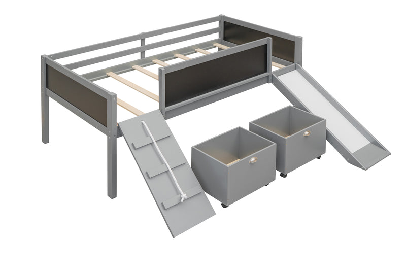 Twin size Loft Bed Wood Bed with Two Storage Boxes - Gray( old sku: LP000075AAE )