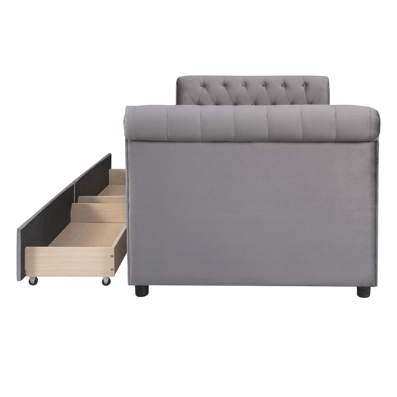 Twin Size Upholstered Daybed With Drawers, Wood Slat Support - Gray