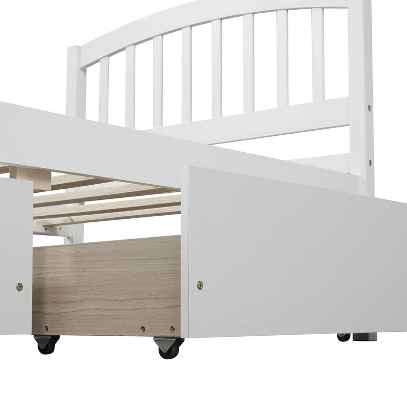 Twin Platform Storage Bed Wood Bed Frame With Two Drawers And Headboard - White