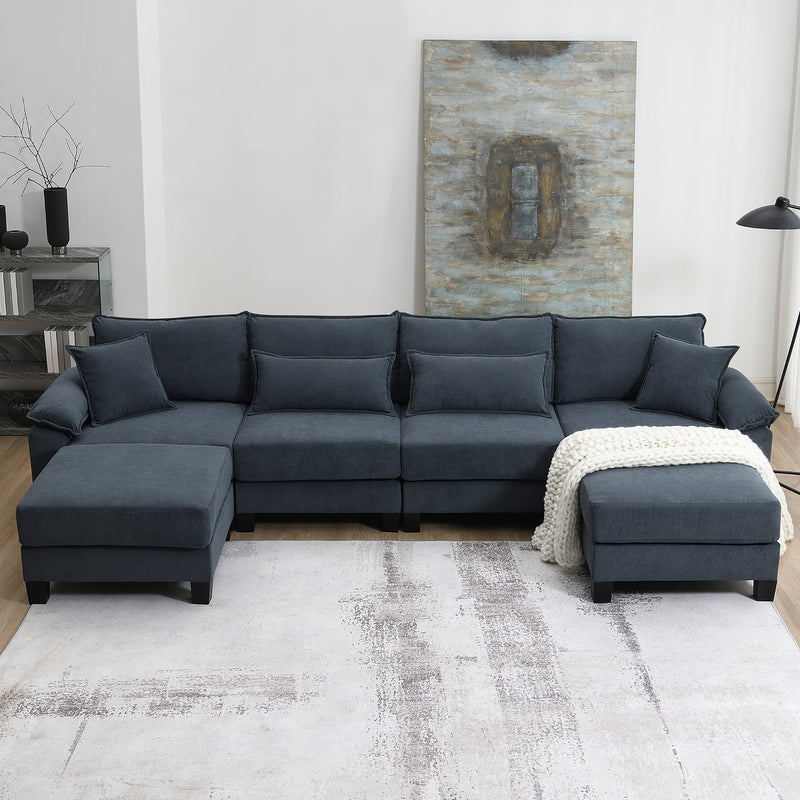 [VIDEO provided] [New] 133*65" Corduroy Modular Sectional Sofa,U Shaped Couch with Armrest Bags,6 Seat Freely Combinable Sofa Bed,Comfortable and Spacious Indoor Furniture for Living Room, 2 Colors