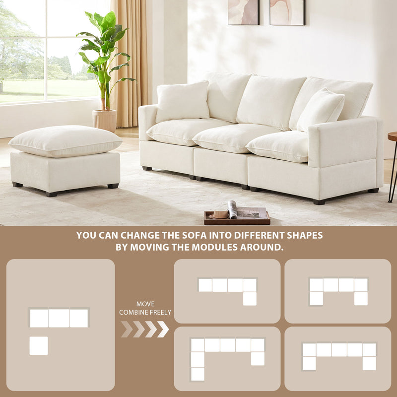 Modern Modular Sofa, 4 Seat Chenille Sectional Couch Set With 2 Pillows Included, Freely Combinable Indoor Funiture For Living Room