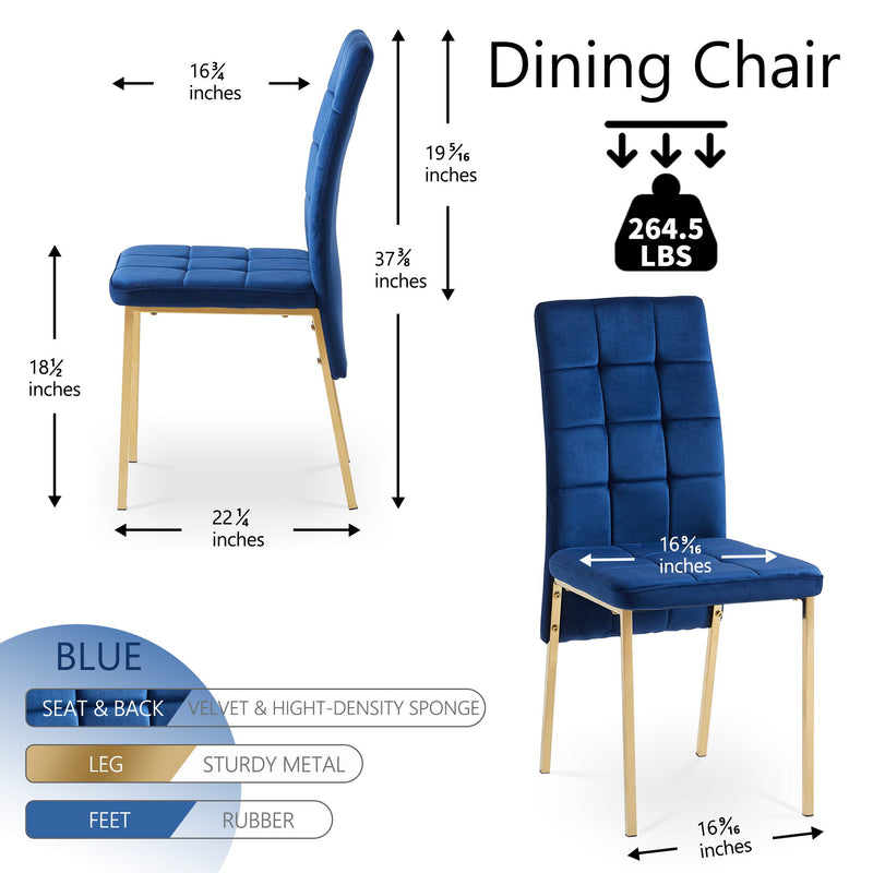 5 Pieces Dining Set Including Velvet High Back Golden Color Legs Nordic Dining Chair & Creative Design Dining Table