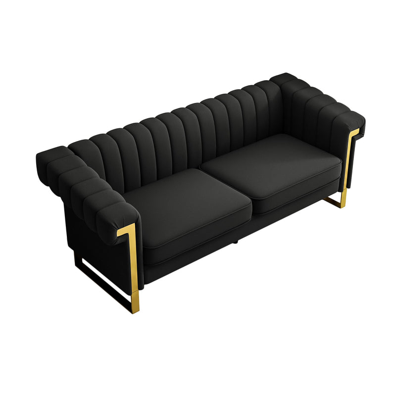 Sofa Modern Sofa With Gold Accents, Sleek Channel-Tufted Upholstery, 3 Seat Couch For Living Room And Office Decor