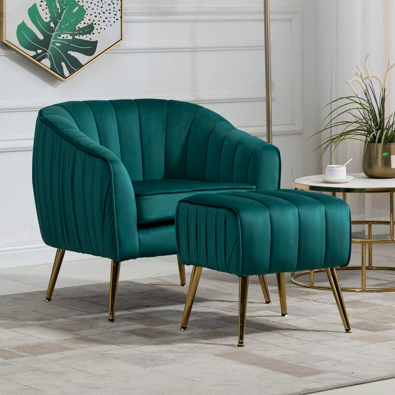 Velvet Accent Chair With Ottoman, Modern Tufted Barrel Chair Ottoman Set For Living Room Bedroom