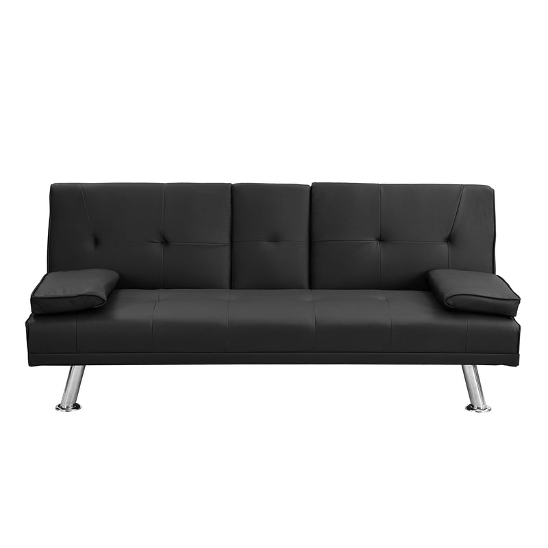 Sofa Bed With Armrest Two Holders Wood Frame, Stainless Leg Futon