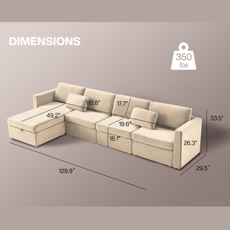 Modern Velvet Modular Sectional Sofa, Convertible Sofa Set With Pillows, Oversized Sectional Couches With Storage Ottomans For Living Room, Loft, Apartment, Office