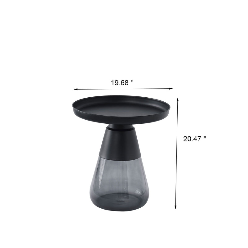 Smoke Glass Base With Black Painting Top Side Table, Living Room Sofa Table - Smoke