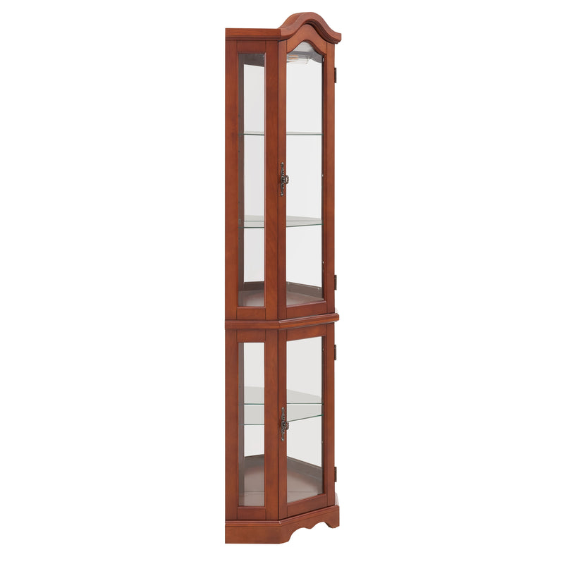 Corner Curio Cabinet With Lights, Adjustable Tempered Glass Shelves, Mirrored Back, Display Cabinet (E26 Light Bulb Not Included) - Walnut