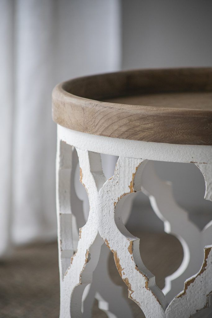 Large Distressed Side Table - White