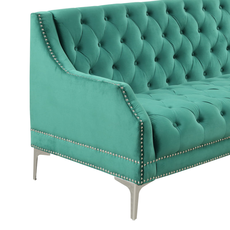 Modern Sofa Dutch Plush Upholstered Sofa With Metal Legs, Button Tufted Back - Green