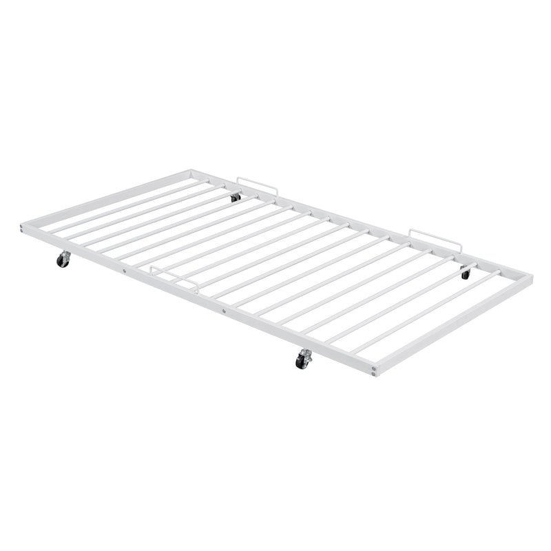 Full Size Metal Daybed With Curved Handle Design And Twin Size Trundle - White