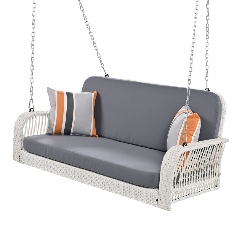 PE Wicker Porch Swing, 2 Seater Hanging Bench With Chains, Patio Furniture Swing For Backyard Garden Poolside