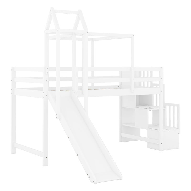 Twin Size Loft Bed with Tent and Tower - Blue