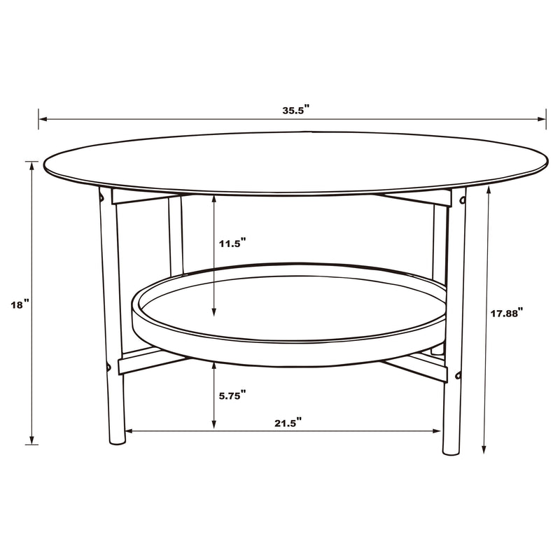 Delfin - Round Glass Top Coffee Table With Shelf - Black / Brown