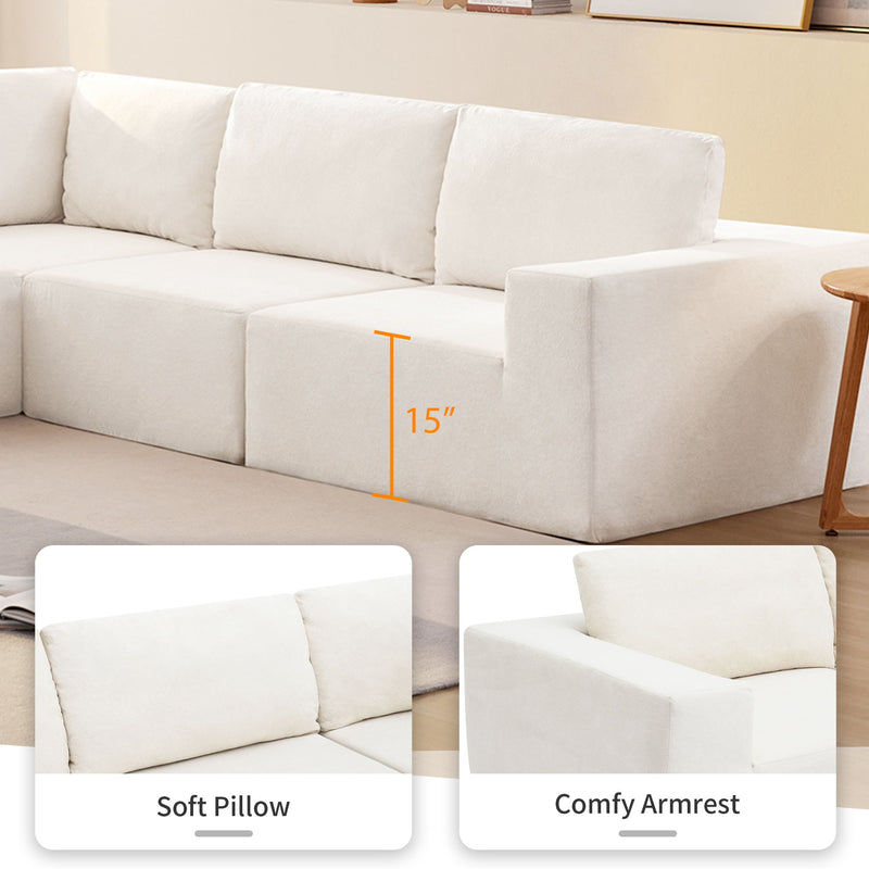 Modular L Shaped Sectional Sofa, Luxury Floor Couch Set, Upholstered Indoor Furniture, Foam - Filled Sleeper Sofa Bed For Living Room, Bedroom, 5 Pieces Free Combination - Beige