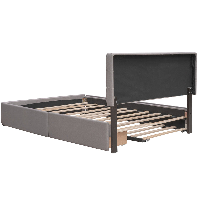 Upholstered Platform Bed with 2 Drawers and 1 Twin XL Trundle,  Linen Fabric, Queen Size - Light Gray(OLD SKU :LP000314AAN)