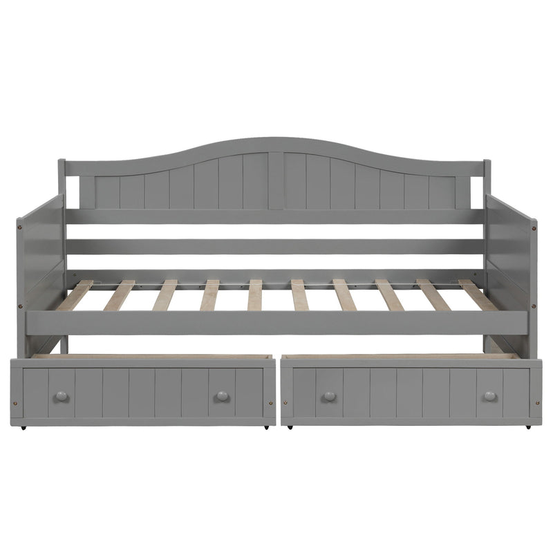 Twin Wooden Daybed With 2 Drawers, Sofa Bed For Bedroom Living Room, No Box Spring Needed - Gray